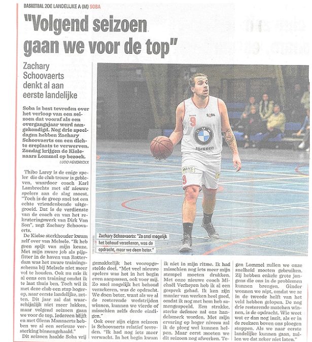 Soba in de krant, interview Zachary Schoovaerts (bron Het Nieuwsblad/GVA)