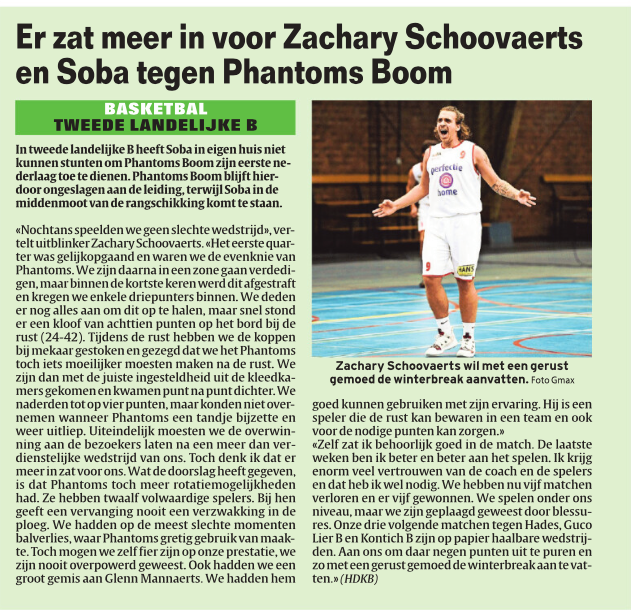 Soba in de krant, interview Zachary Schoovaerts